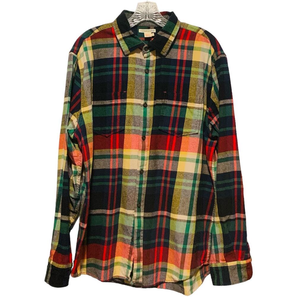 Men's Size Large CARBON2COBALT Plaid Flannel Shirt 100% Cotton L Button Down